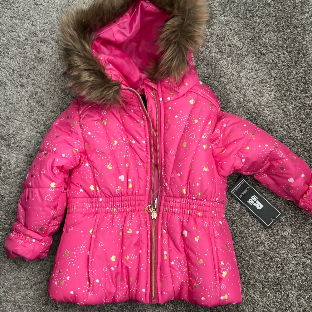 Toddler 4T NWT Pink Puffer Jacket with Faux Fur Hood Snow coat